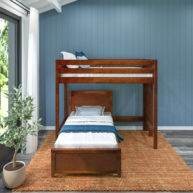 SLAM4 CP : Loft Bed Twin High Loft Bed with Straight Ladder on End + Twin Bed, Panel, Chestnut
