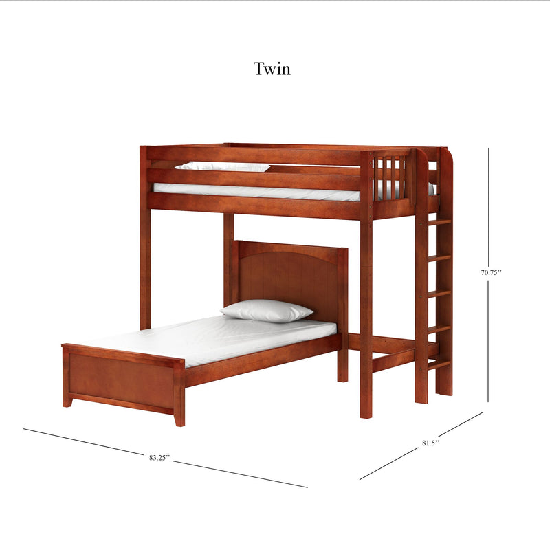 SLAM4 CP : Loft Bed Twin High Loft Bed with Straight Ladder on End + Twin Bed, Panel, Chestnut