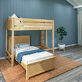 SLAM4 NP : Loft Bed Twin High Loft Bed with Straight Ladder on End + Twin Bed, Panel, Natural