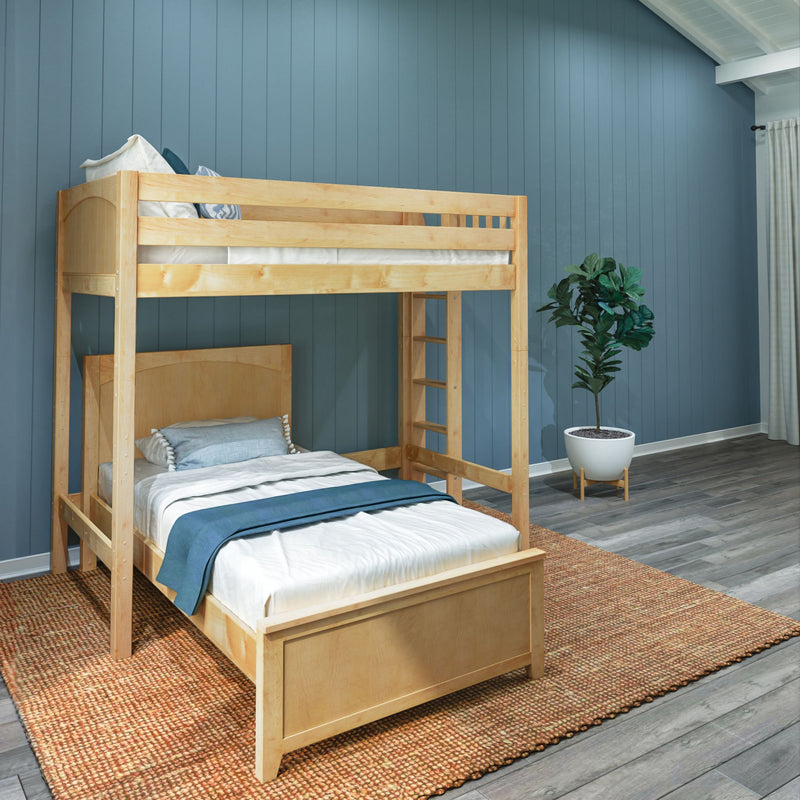 SLAM4 NP : Loft Bed Twin High Loft Bed with Straight Ladder on End + Twin Bed, Panel, Natural