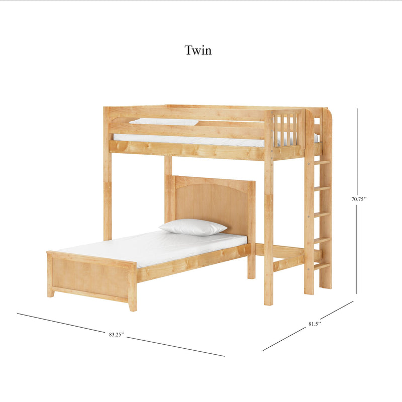 SLAM4 NP : Loft Bed Twin High Loft Bed with Straight Ladder on End + Twin Bed, Panel, Natural