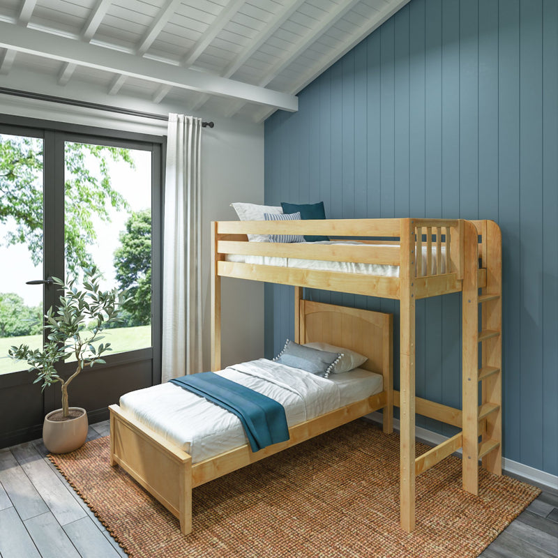 SLAM4 NP : Loft Bed Twin High Loft Bed with Straight Ladder on End + Twin Bed, Panel, Natural
