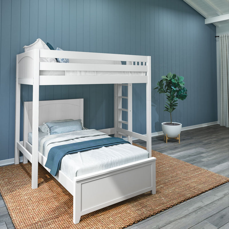 SLAM4 WP : Loft Bed Twin High Loft Bed with Straight Ladder on End + Twin Bed, Panel, White