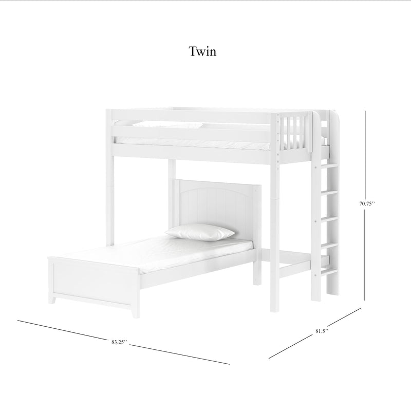SLAM4 WP : Loft Bed Twin High Loft Bed with Straight Ladder on End + Twin Bed, Panel, White