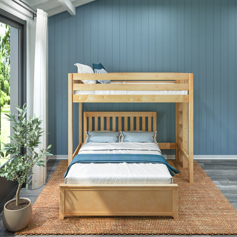 SLAM5 NS : Loft Bed Twin High Loft Bed with Straight Ladder on End + Full Bed, Slat, Natural