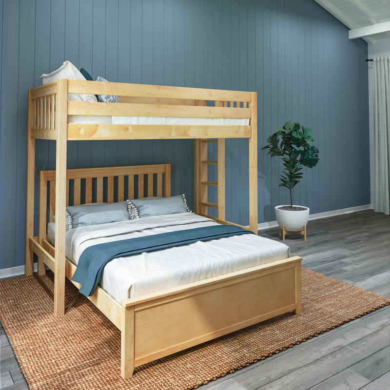 SLAM5 NS : Loft Bed Twin High Loft Bed with Straight Ladder on End + Full Bed, Slat, Natural