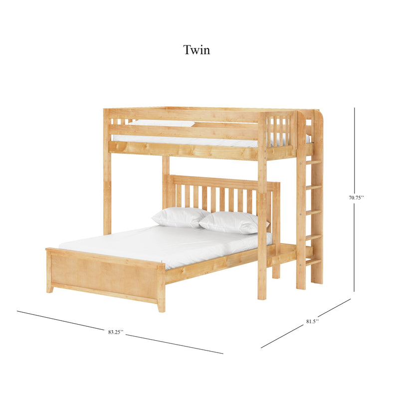 SLAM5 NS : Loft Bed Twin High Loft Bed with Straight Ladder on End + Full Bed, Slat, Natural
