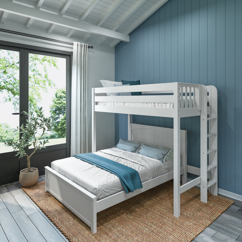 SLAM5 WP : Loft Bed Twin High Loft Bed with Straight Ladder on End + Full Bed, Panel, White