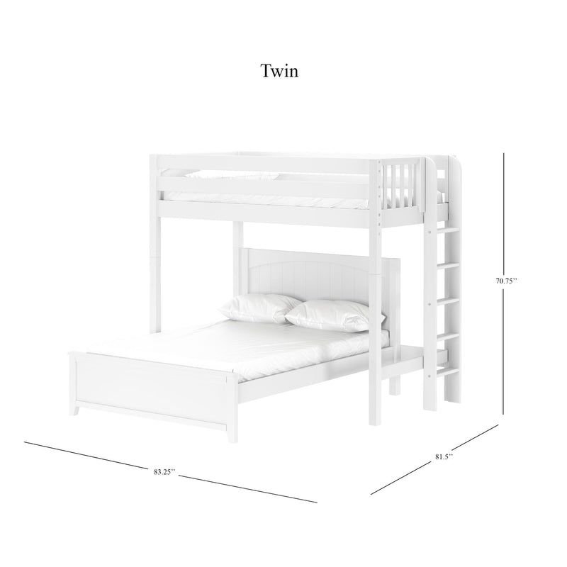 SLAM5 WP : Loft Bed Twin High Loft Bed with Straight Ladder on End + Full Bed, Panel, White