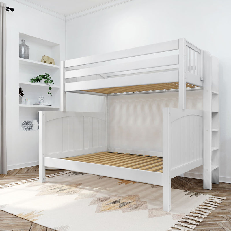 SLANT 1 WP : Bunk Bed Classic High Twin over Full Bunk Bed with Straight Ladder on End, Classic White Panel
