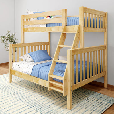 SLANT NS : Bunk Bed Classic High Twin over Full Bunk Bed with Angled Ladder on Front, Natural Birch Slats