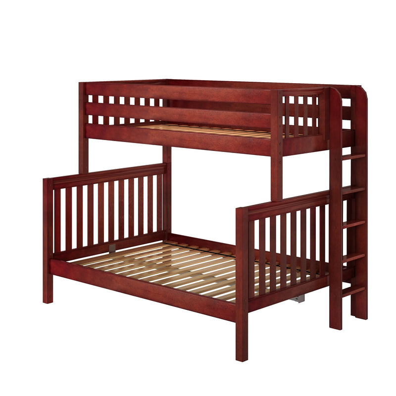 SLANT XL 1 CS : Bunk Bed High Twin/ Full XL Bunk Bed w/ Straight Ladder on end, Slat, Chestnut