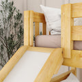 SLICK NS : Bunk Bed Classic Mid Twin over Full Bunk Bed with Slide and Angled Ladder on Front, Natural Birch Slats