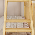 SLICK NS : Bunk Bed Classic Mid Twin over Full Bunk Bed with Slide and Angled Ladder on Front, Natural Birch Slats