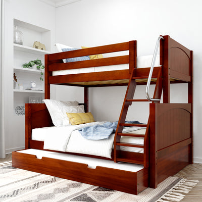 SLOPE TR CP : Bunk Bed Twin over Full Medium Bunk Bed with Angled Ladder and Trundle Bed, Panel, Chestnut