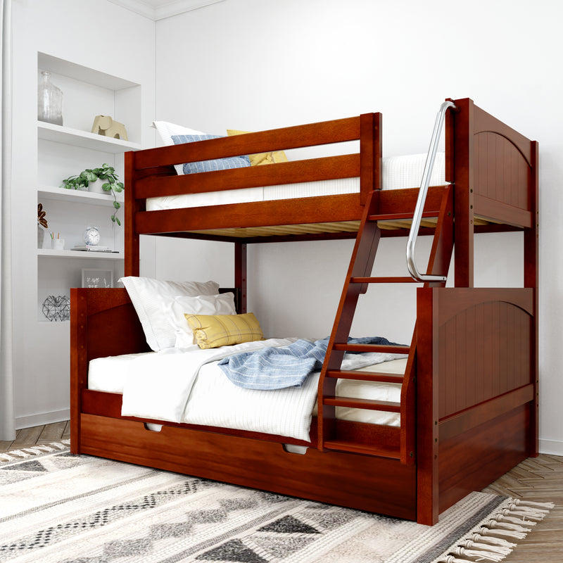 SLOPE TR CP : Bunk Bed Twin over Full Medium Bunk Bed with Angled Ladder and Trundle Bed, Panel, Chestnut