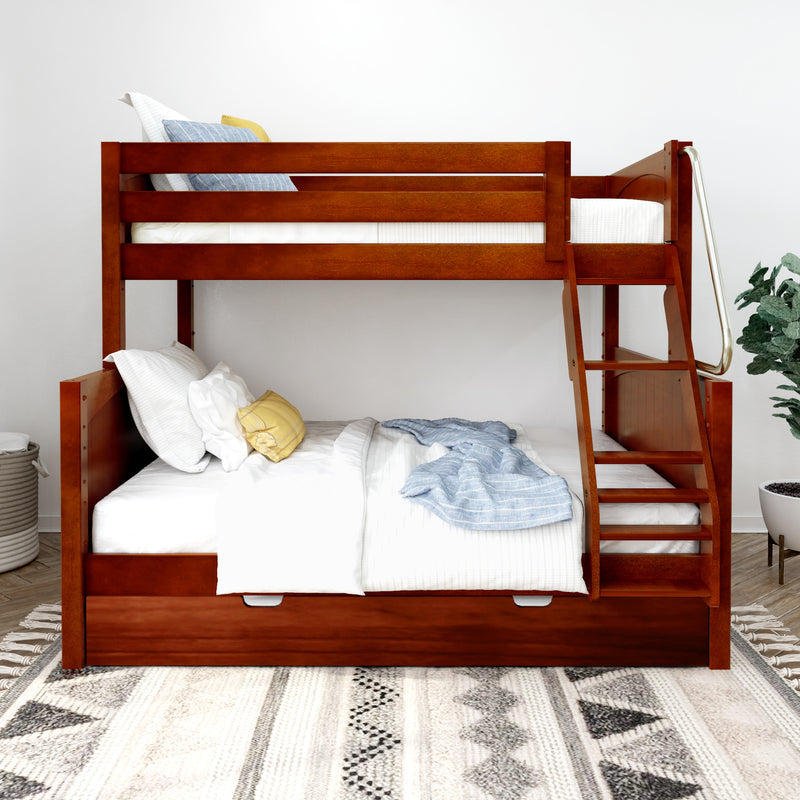 SLOPE TR CP : Bunk Bed Twin over Full Medium Bunk Bed with Angled Ladder and Trundle Bed, Panel, Chestnut