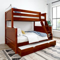SLOPE TR CP : Bunk Bed Twin over Full Medium Bunk Bed with Angled Ladder and Trundle Bed, Panel, Chestnut