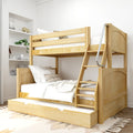 SLOPE TR NP : Bunk Bed Twin over Full Medium Bunk Bed with Angled Ladder and Trundle Bed, Panel, Natural