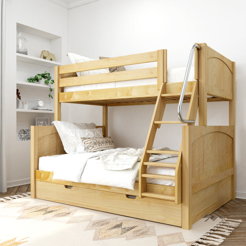 SLOPE TR NP : Bunk Bed Twin over Full Medium Bunk Bed with Angled Ladder and Trundle Bed, Panel, Natural