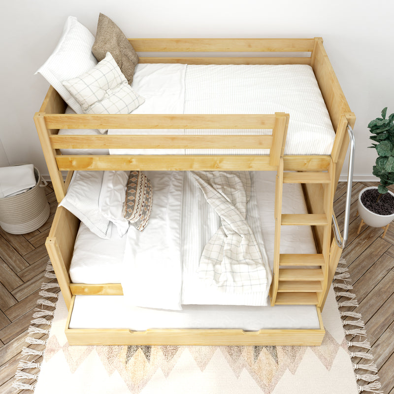 SLOPE TR NP : Bunk Bed Twin over Full Medium Bunk Bed with Angled Ladder and Trundle Bed, Panel, Natural