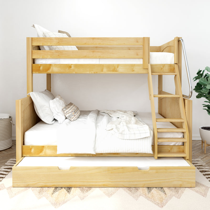 SLOPE TR NP : Bunk Bed Twin over Full Medium Bunk Bed with Angled Ladder and Trundle Bed, Panel, Natural