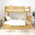 SLOPE TR NP : Bunk Bed Twin over Full Medium Bunk Bed with Angled Ladder and Trundle Bed, Panel, Natural