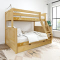 SLOPE TR NP : Bunk Bed Twin over Full Medium Bunk Bed with Angled Ladder and Trundle Bed, Panel, Natural