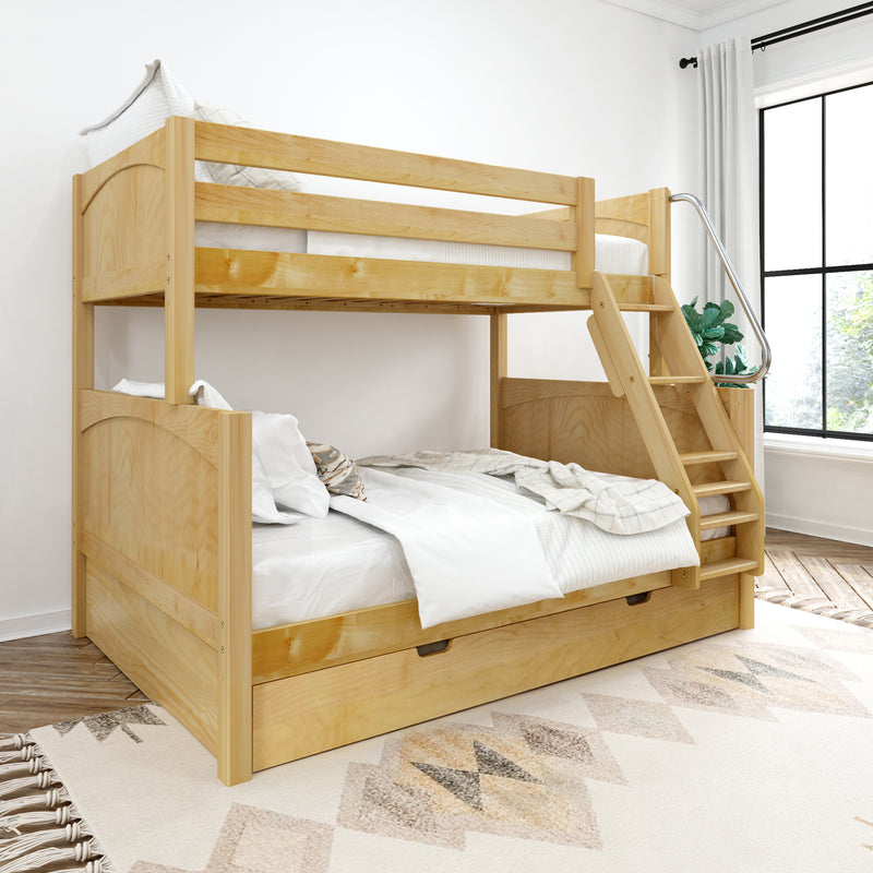 SLOPE TR NP : Bunk Bed Twin over Full Medium Bunk Bed with Angled Ladder and Trundle Bed, Panel, Natural