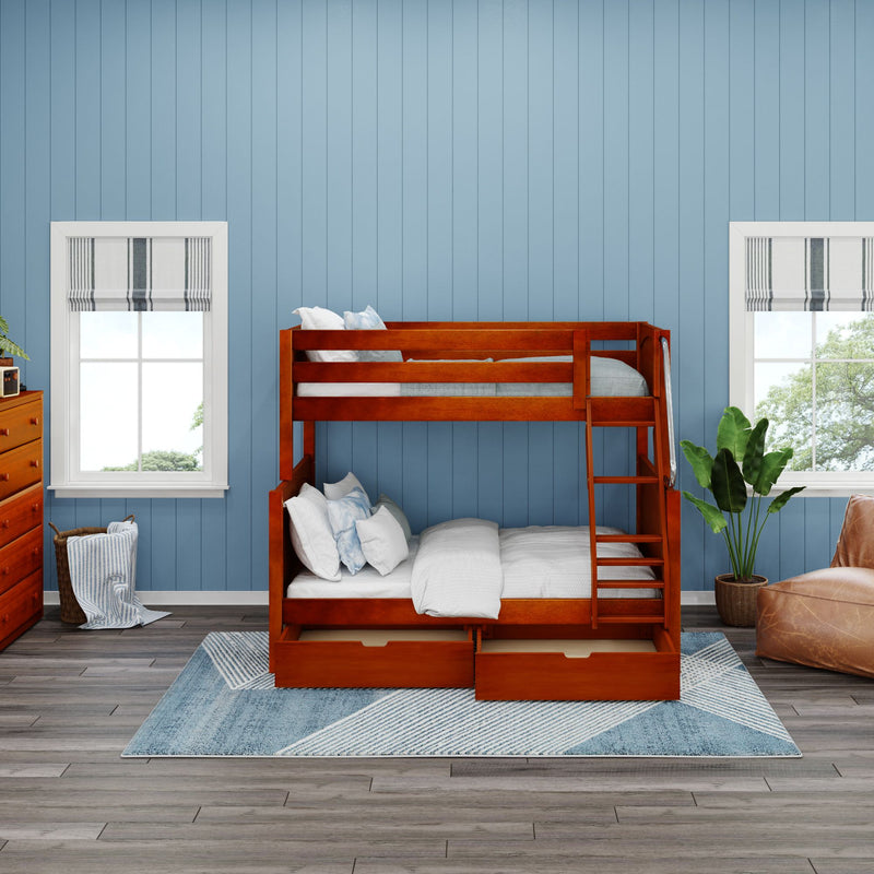 SLOPE UD CP : Bunk Bed Medium Twin over Full Bunk Bed with Underbed Storage Drawer, Panel, Chestnut