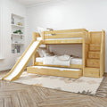 SNIGGLE TR NP : Bunk Bed Twin Low Bunk Bed with Stairs and Slide and Trundle Bed, Panel, Natural