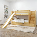 SNIGGLE TR NP : Bunk Bed Twin Low Bunk Bed with Stairs and Slide and Trundle Bed, Panel, Natural