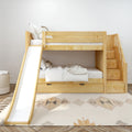 SNIGGLE TR NP : Bunk Bed Twin Low Bunk Bed with Stairs and Slide and Trundle Bed, Panel, Natural