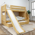 SNIGGLE TR NP : Bunk Bed Twin Low Bunk Bed with Stairs and Slide and Trundle Bed, Panel, Natural