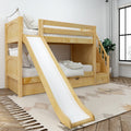 SNIGGLE TR NP : Bunk Bed Twin Low Bunk Bed with Stairs and Slide and Trundle Bed, Panel, Natural