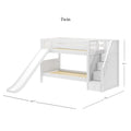 SNIGGLE WP : Bunk Bed Classic Low Twin Bunk Bed with Slide and Stairs on End, Classic White Panel