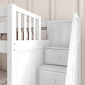 SNIGGLE WP : Bunk Bed Classic Low Twin Bunk Bed with Slide and Stairs on End, Classic White Panel