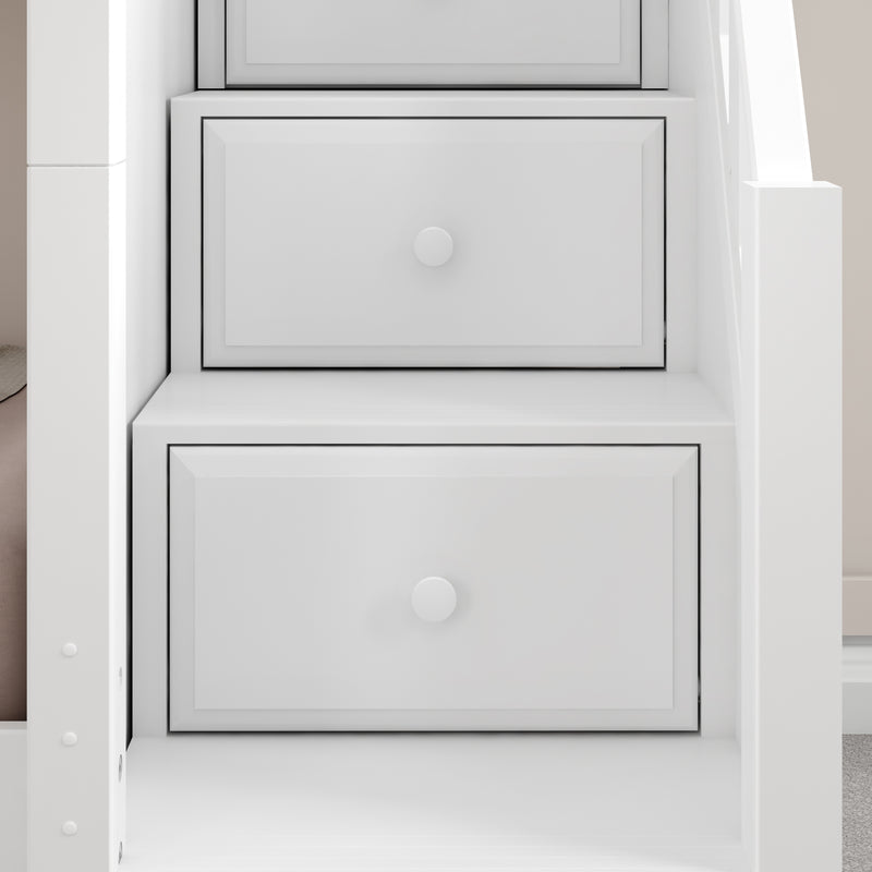 SNIGGLE WP : Bunk Bed Classic Low Twin Bunk Bed with Slide and Stairs on End, Classic White Panel