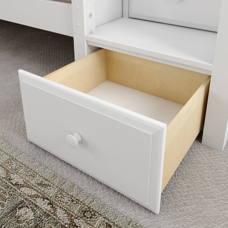 SNIGGLE WP : Bunk Bed Classic Low Twin Bunk Bed with Slide and Stairs on End, Classic White Panel