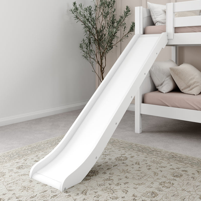 SNIGGLE WP : Bunk Bed Classic Low Twin Bunk Bed with Slide and Stairs on End, Classic White Panel