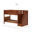 STACKER CP : Bunk Bed Classic Low Twin Bunk Bed with Stairs on End, Chestnut Panel