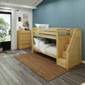 STACKER NP : Bunk Bed Classic Low Twin Bunk Bed with Stairs on End, Natural Birch Panel