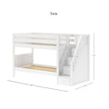 STACKER XL WP : Classic Bunk Beds Twin XL Low Bunk Bed with Stairs, Panel, White