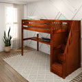 STAR11 CS : Loft Bed Twin High Loft Study Bed with Long Desk and Stairs on End, Chestnut Slats