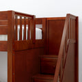 STAR11 CS : Loft Bed Twin High Loft Study Bed with Long Desk and Stairs on End, Chestnut Slats