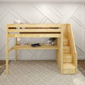 STAR11 NP : Loft Bed Twin High Loft Study Bed with Long Desk and Stairs on End, Natural Birch Panel