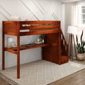 STAR11 XL CP : Loft Bed Twin XL High Loft Study Bed with Long Desk and Stairs on End, Chestnut Panel