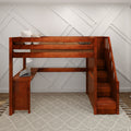 STAR15 CP : Loft Bed Twin High Loft Study Bed with Corner Desk and Stairs on End, Chestnut Panel