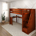 STAR15 CP : Loft Bed Twin High Loft Study Bed with Corner Desk and Stairs on End, Chestnut Panel