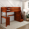 STAR15 CP : Loft Bed Twin High Loft Study Bed with Corner Desk and Stairs on End, Chestnut Panel